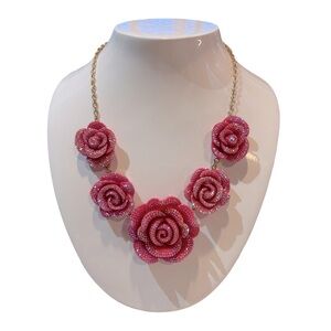 Pink Rose Crystal Beaded Necklace